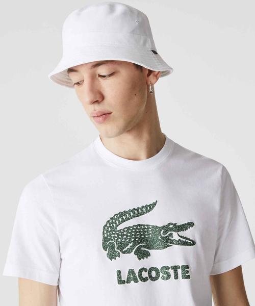 Camiseta Lacoste verde, blanca y coral de hombre-z