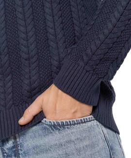 TJM REGULAR CABLE SWEATER TWILIGHT NAVY