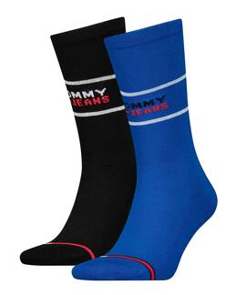 CALCETINES ALTOS UNISEX TOMMY JEANS 2 PACK AZUL Y NEGRO
