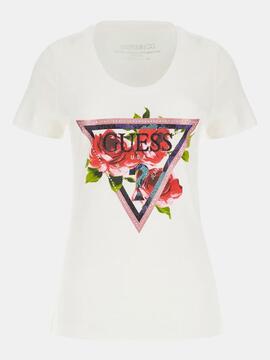 CAMISETA ELÁSTICA ROSES CON LOGOTIPO FLORAL BLANCA