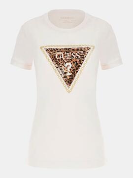 CAMISETA ELÁSTICA LEO CON LOGO TRIANGULO STRASS COLOR CRUDO