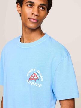 CAMISETA FUN NOVELTY REGULAR FIT LOGO PIZZA AZUL CELESTE