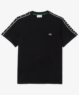 CAMISETA LACOSTE REGULAR FIT NEGRA CON CINTA DEPORTIVA