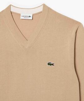 JERSEY LACOSTE CUELLO PICO BEIGE