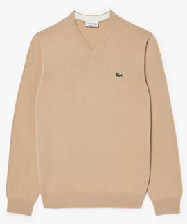 JERSEY LACOSTE CUELLO PICO BEIGE