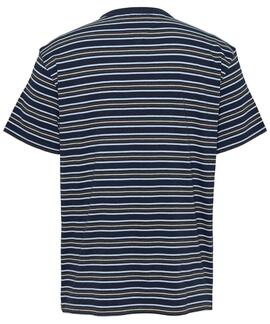 CAMISETA DE RAYAS REGULAR FIT CON LOGO BORDADO DARK NAVY