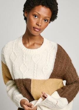 JERSEY DE PUNTO COLOR BLOCK HILARY 880 EARTH BROWN