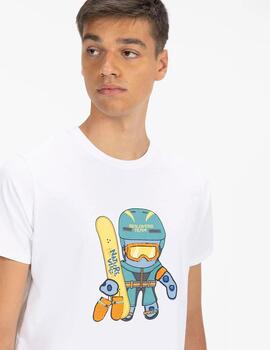 CAMISETA ESTAMPADO ELPULPO SNOWBOARD 100 BLANCO PURO