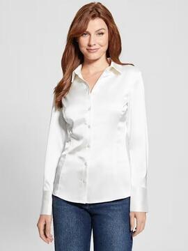 CAMISA DE SATÉN FERNANDA CORSET SLIM FIT CREAM WHITE