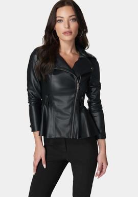 CHAQUETA DE ECOPIEL PEPLUM MOTO JACKET JET BLACK MULTI