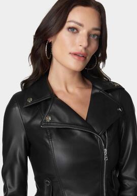 CHAQUETA DE ECOPIEL PEPLUM MOTO JACKET JET BLACK MULTI