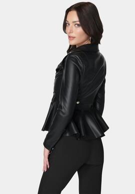 CHAQUETA DE ECOPIEL PEPLUM MOTO JACKET JET BLACK MULTI