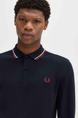 POLO MANGA LARGA TWIN TIPPED NAVY BLUE / SNOW WHITE / RED