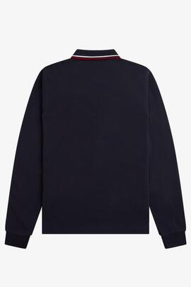 POLO MANGA LARGA TWIN TIPPED NAVY BLUE / SNOW WHITE / RED