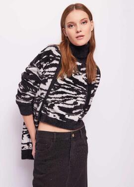 CHAQUETA LARGA DE PUNTO JACQUARD ANIMAL PRINT