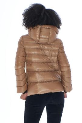 CHAQUETA PLUMAS DE MUJER CON CAPUCHA CAMEL