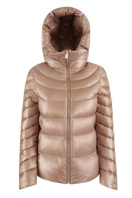 CHAQUETA PLUMAS DE MUJER CON CAPUCHA CAMEL