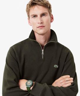 JERSEY SUDADERA LACOSTE DE CUELLO ALTO CON CREMALLERA VERDE