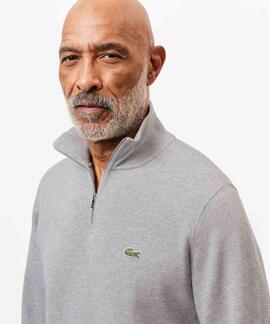 JERSEY SUDADERA LACOSTE DE CUELLO ALTO CON CREMALLERA GRIS