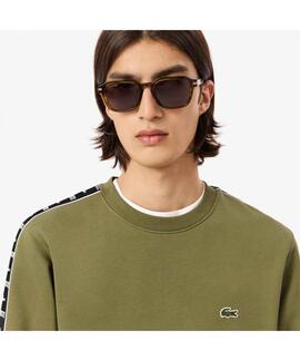 SUDADERA LACOSTE REGULAR FIT VERDE CAQUI CON CINTA DEPORTIVA