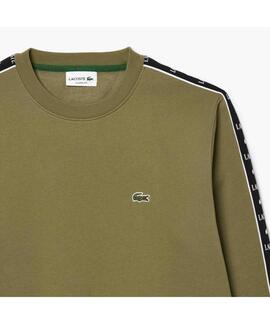 SUDADERA LACOSTE REGULAR FIT VERDE CAQUI CON CINTA DEPORTIVA