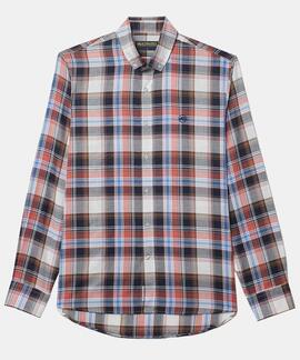 CAMISA DE VIYELA SLIM FIT TARTAN NARANJA Y AZUL