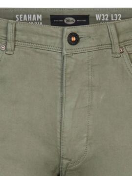 PANTALÓN VAQUERO SEAHAM SLIM FIT VERDE CAQUI