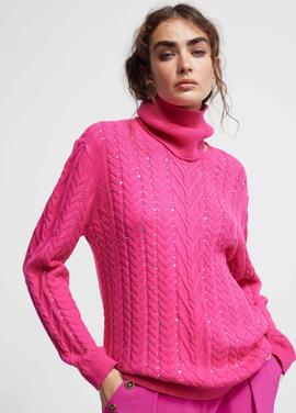 JERSEY PUNTO TRENZADO FUCSIA CON DETALLES PEDRERÍA