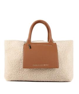 BOLSO SHOPPER BORREGUITO BEIGE Y ECOPIEL MARRÓN