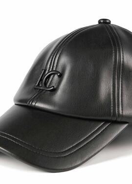 GORRA DE ECOPIEL NEGRA CON LOGO LC LACADO