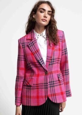 BLAZER CUADROS TWEED FUCSIA