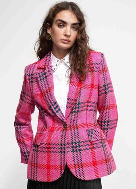 BLAZER CUADROS TWEED FUCSIA