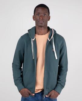 SUDADERA ZIPPER GARMENT DYED VERDE PINO