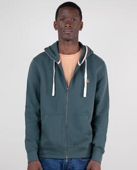 SUDADERA ZIPPER GARMENT DYED VERDE PINO