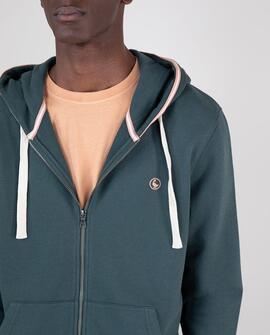 SUDADERA ZIPPER GARMENT DYED VERDE PINO