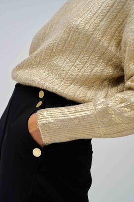 JERSEY DE PUNTO CON CUELLO ALTO DORADO Y BEIGE