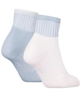 CALCETINES CKJ WOMEN QUARTER 2 PAIR GLOSSY RIB LIGHT BLUE