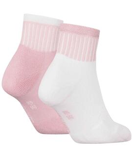 CALCETINES CKJ WOMEN QUARTER 2 PAIR GLOSSY RIB PINK / WHITE