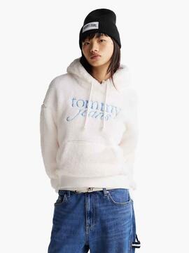 SUDADERA POLAR FLUFFY SCRIPT HOODIE ANCIENT WHITE