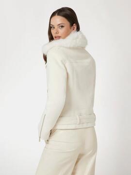 CHAQUETA BIKER NANCY FAUX FUR JACKET CREAM WHITE