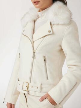 CHAQUETA BIKER NANCY FAUX FUR JACKET CREAM WHITE