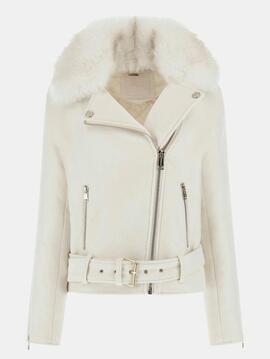 CHAQUETA BIKER NANCY FAUX FUR JACKET CREAM WHITE