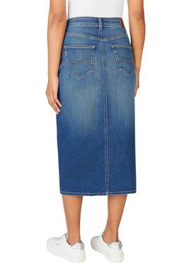 FALDA VAQUERA MIDI SKIRT HIGH WAIST DENIM AZUL