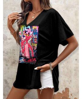 CAMISETA MUJER LASAL PINK LADY NEGRA