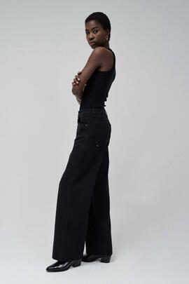 PANTALÓN VAQUERO WIDE LEG LOOSE FIT DENIM NEGRO