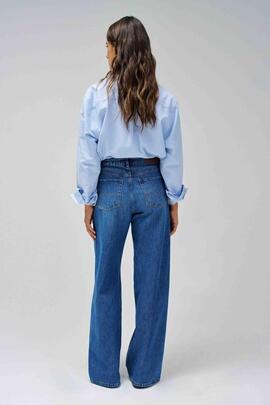 PANTALÓN VAQUERO WIDE LEG LOOSE FIT DENIM AZUL CLARO