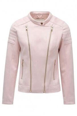 CHAQUETA BIKER DE ANTE SINTÉTICO COLOR ROSA