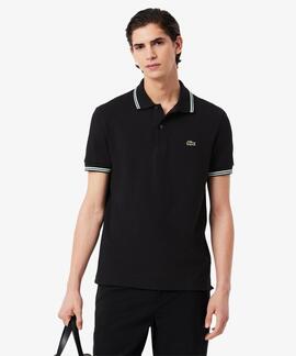 POLO LACOSTE REGULAR FIT 031 NEGRO CON RIBETES DECORATIVOS