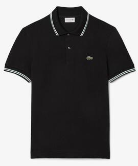 POLO LACOSTE REGULAR FIT 031 NEGRO CON RIBETES DECORATIVOS