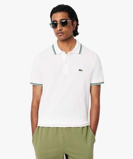 POLO LACOSTE REGULAR FIT 001 BLANCO CON RIBETES DECORATIVOS